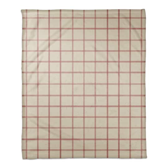 Cream and Red Check Coral Fleece Blanket